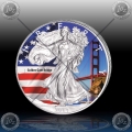 1oz ZDA $1 "Silver Eagle 2014 - GOLDEN GATE" BARVNI
